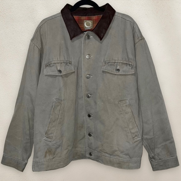 Vintage Marlboro Work Jacket 90s Detroit Style Flannel Lined Tan Size XL - Picture 1 of 10